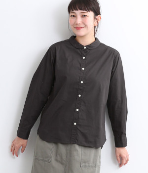 コットンラウンドカラーシャツ(ブラック-ONESIZE)
