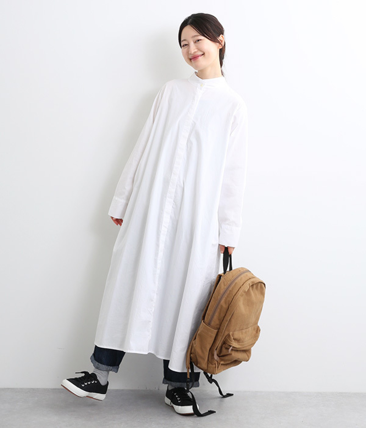 コットンバックタックワンピース(ホワイト-ONESIZE)