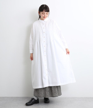 コットンピンタックワンピース(ホワイト-ONESIZE)