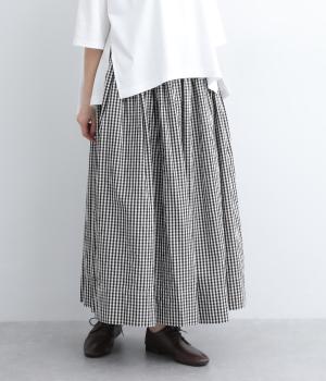 コットンギャザースカート(ブラックギンガム-F)