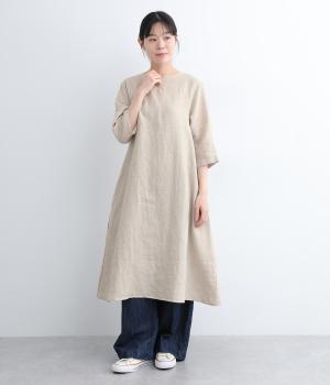 リネンシンプル7分袖ワンピース