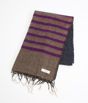 手織りアシンメトリー柄ショール(パープル×ブラウン-ONESIZE)