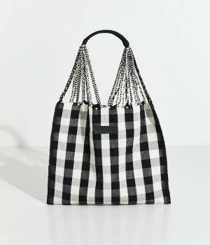 手織りのハンモックバッグ(ブラックギンガム-ONESIZE)