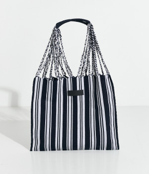 手織りのハンモックバッグ(ネイビーストライプ-ONESIZE)