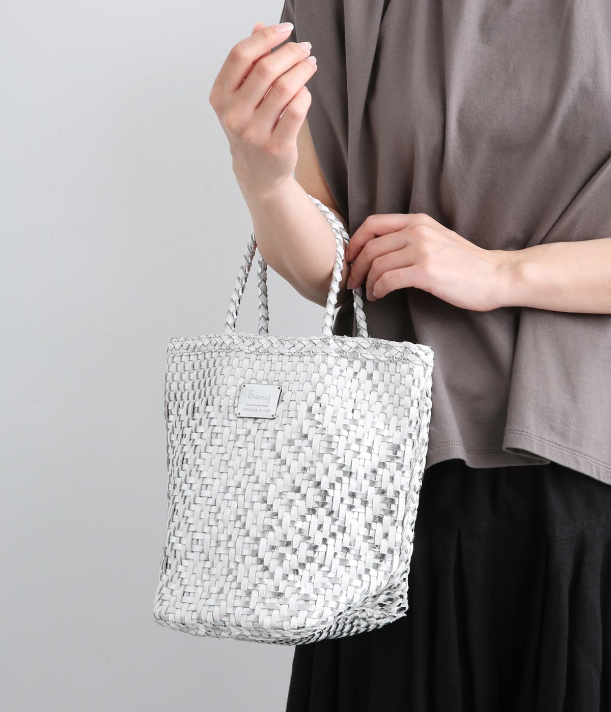 手編みメッシュレザートート(シルバー×ホワイト-F)