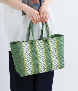 手編みのメルカドバッグ　横長　M(グリーン-F)