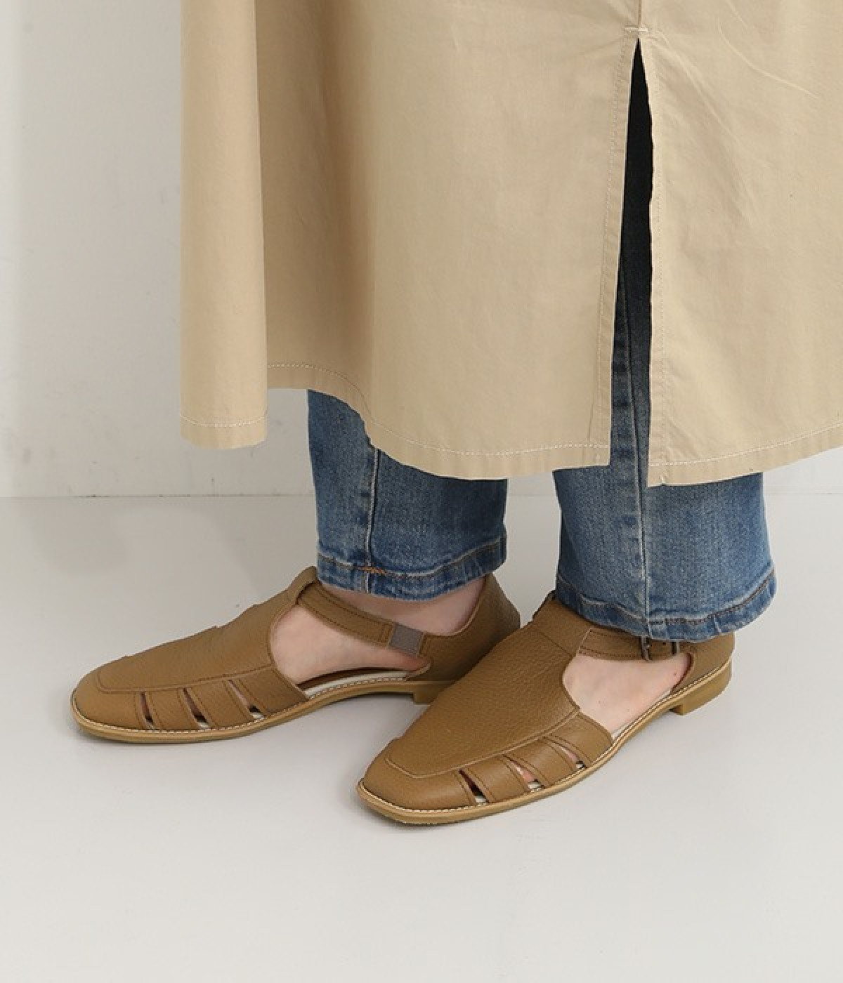 レザーシューズサンダル(キャメルブラウン-235)