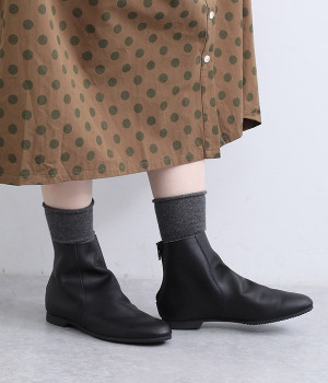 くしゅブーツ(踵ファスナー)(ブラック-235)