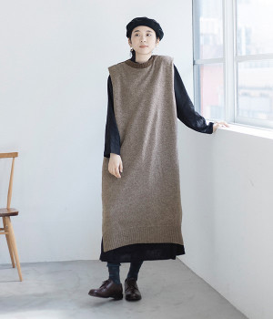 【Cion】ウール混セーラーワンピース(ライトブラウン-ONESIZE)