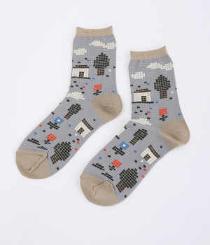 モザイクソックス(ライトブラウン-ONESIZE)