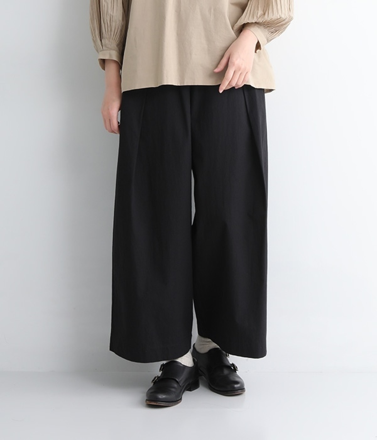 【Cion】コットンウルトラワイドパンツ(ブラック-ONESIZE)