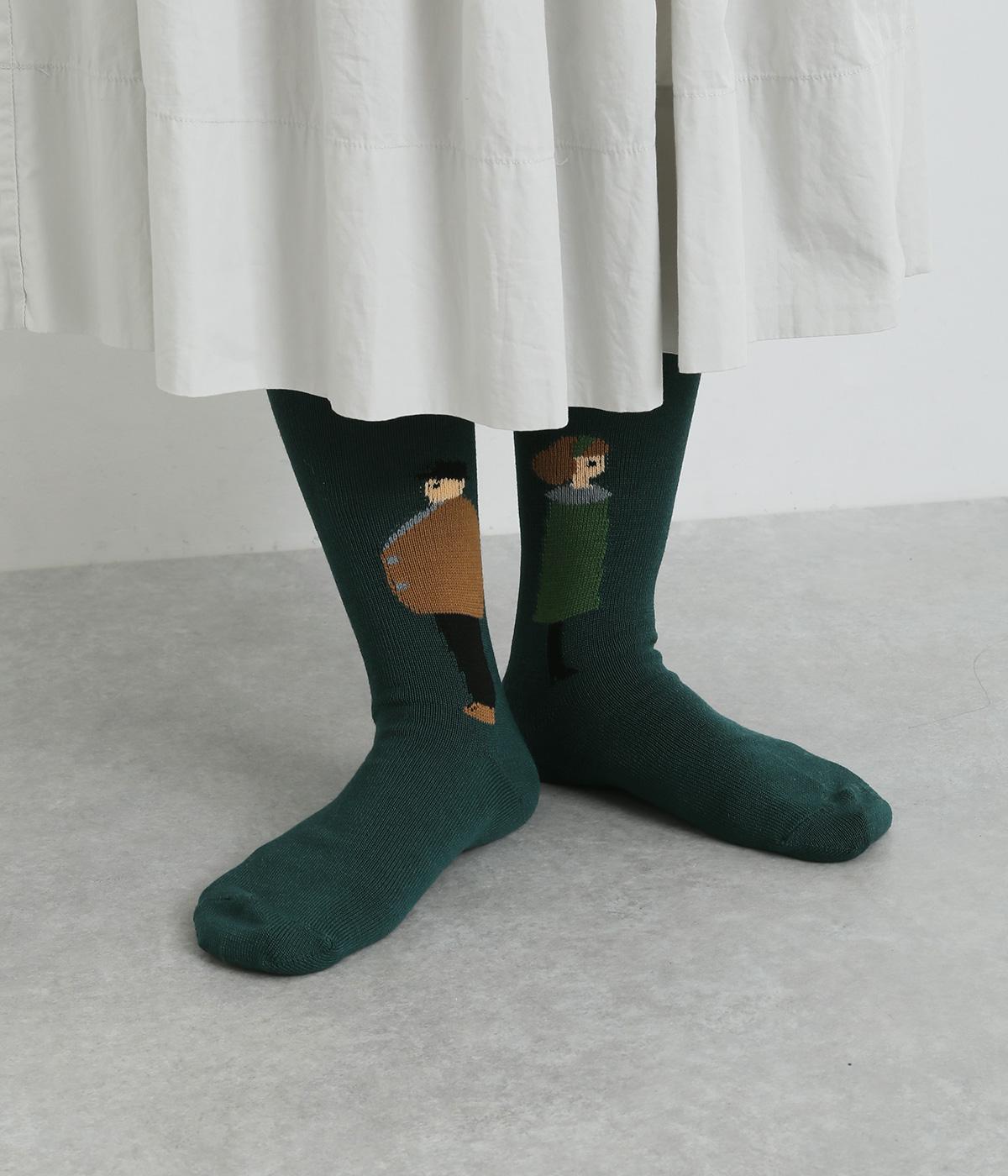 カップルソックス bonheur(ブルーグリーン-F)