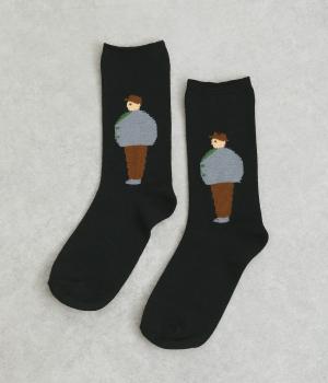 カップルソックス bonheur(ブラック-F)