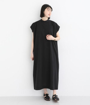 【Cion】コットンジョーゼット ボウタイワンピース(ブラック-ONESIZE)