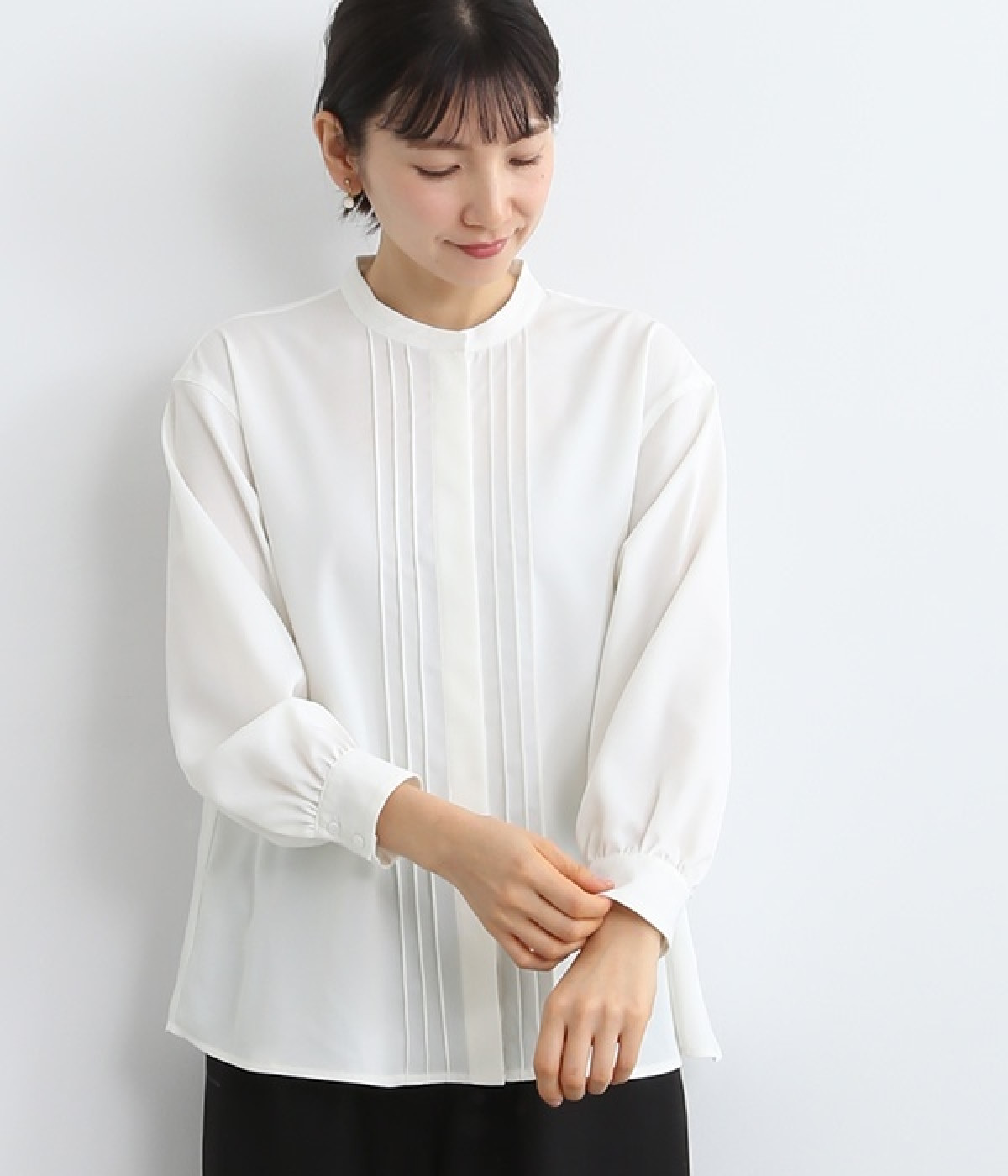 フロントピンタック長袖ブラウス(オフホワイト-ONESIZE)