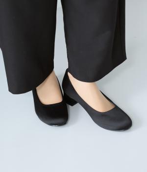 【慶弔両用】撥水加工3.5cmヒールサテンフォーマルパンプス(ブラック-230)