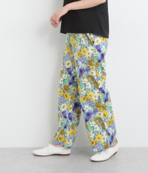 【made in japan】コットン 花柄ストレートパンツ(ブルー-ONESIZE)