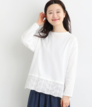 コットン 裾シュリンクレースプルオーバー(オフホワイト-ONESIZE)