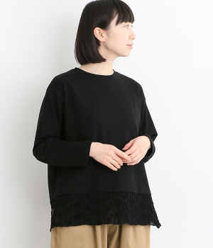 コットン 裾シュリンクレースプルオーバー(ブラック-ONESIZE)