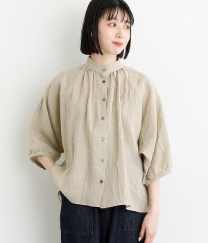 コットン フレンチリネンギャザーシャツ(キナリ-ONESIZE)