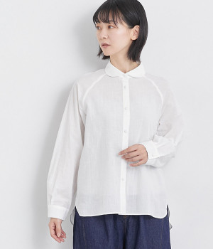 オーガニックコットン ラウンドカラーラグランシャツ(オフホワイト-ONESIZE)