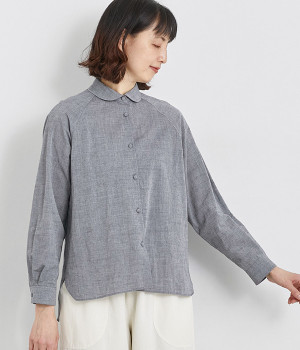 オーガニックコットン ラウンドカラーラグランシャツ(グレー-ONESIZE)