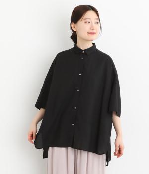 スラブローン ワイドシャツ(ブラック-ONESIZE)