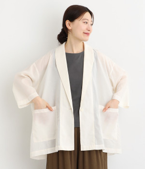 スラブローン ショールカラーカーディガン(アイボリー-ONESIZE)