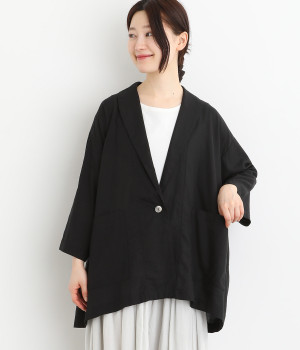 スラブローン ショールカラーカーディガン(ブラック-ONESIZE)
