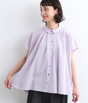 オーガニックコットンガーゼ タックシャツ(ラベンダー-ONESIZE)