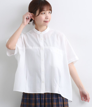 裾タックワイド切替シャツ(オフホワイト-ONESIZE)