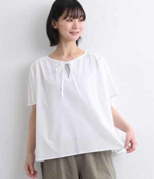 【made in japan】ドビードット切替ネックリボンブラウス(オフホワイト-ONESIZE)