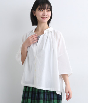 【made in japan】コットン 2wayオープンギャザーシャツ(オフホワイト-ONESIZE)