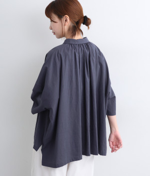 【made in japan】コットン 2wayオープンギャザーシャツ(チャコール-ONESIZE)
