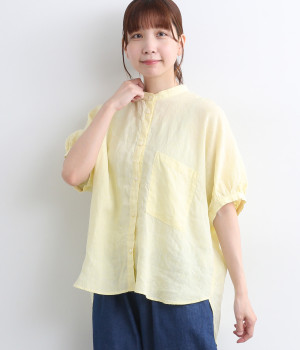 【made in japan】フレンチリネンバンドカラーシャツ(イエロー-ONESIZE)