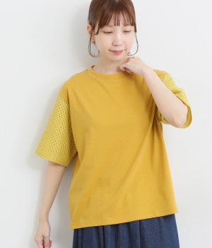 【made in japan】コットン天竺レーススリーブプルオーバー(イエロー-ONESIZE)