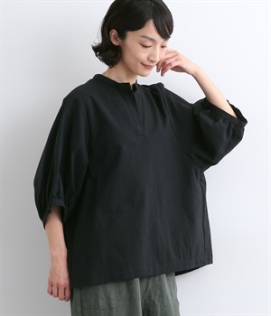 【made in japan】コットンギャザースリーブプルオーバー(ブラック-ONESIZE)