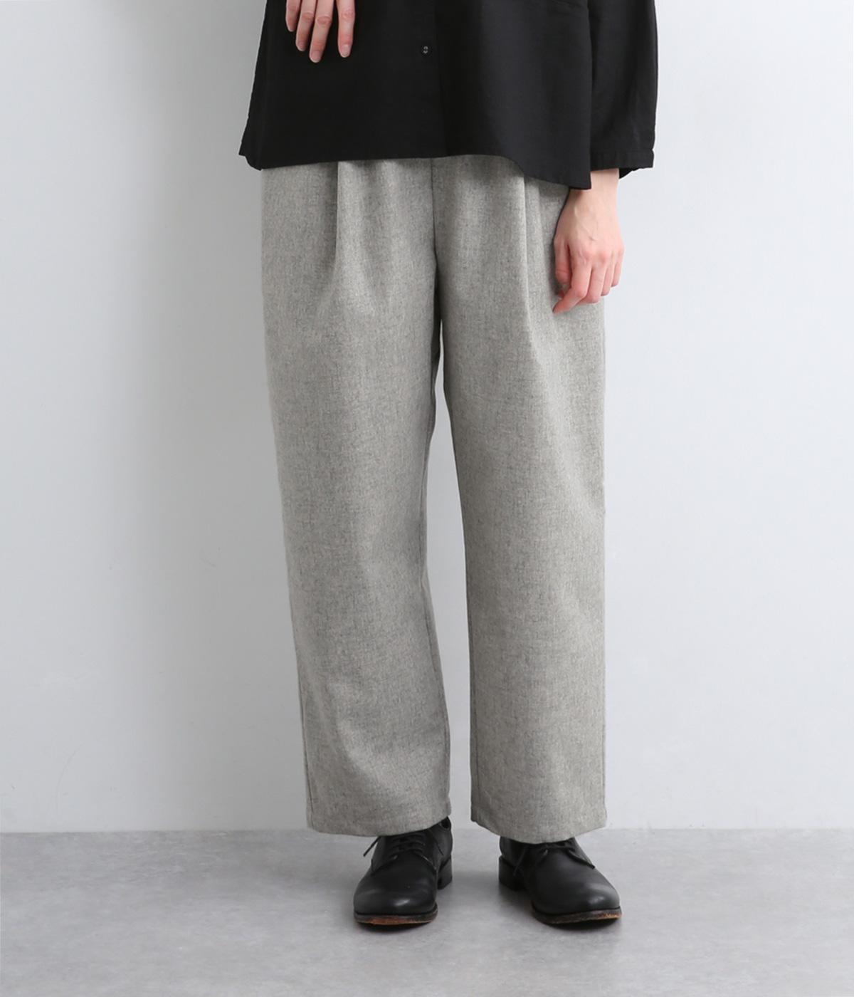 リサイクルウールウォッシャブルタックテーパードパンツ(グレー-F)