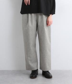 リサイクルウールウォッシャブルタックテーパードパンツ(グレー-F)