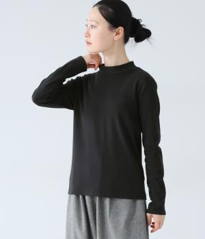 コットンコーマフライスリブモックネックプルオーバー(ブラック-F)