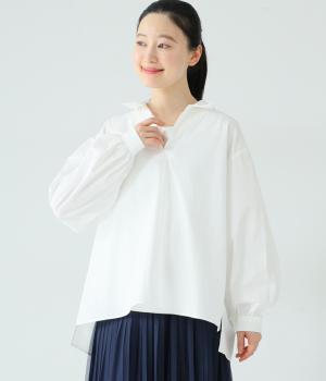 コットン近江晒タイプライターオープンカラーバックギャザープルオーバー(オフホワイト-F)