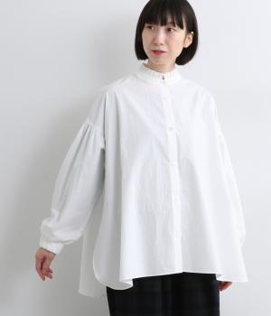 コットン近江晒タイプライターフリルサーキュラーシャツ(オフホワイト-F)