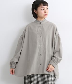 コットン近江晒タイプライターフリルサーキュラーシャツ(グレー-F)
