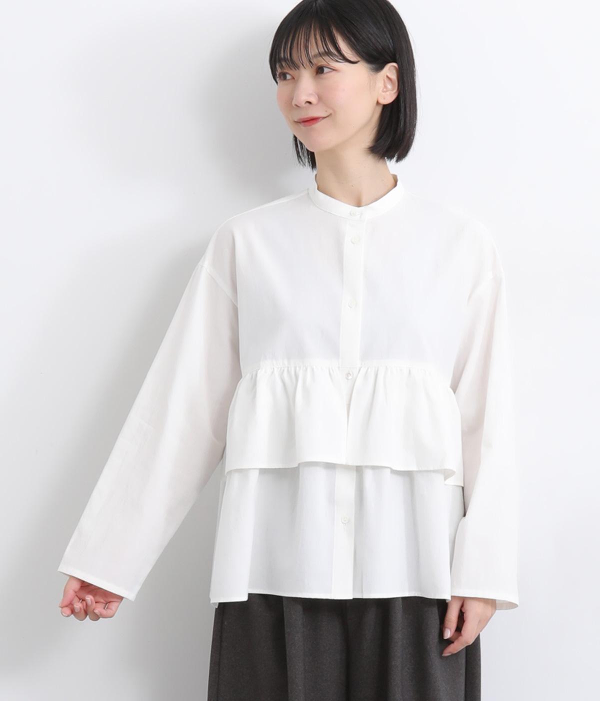 ミリタリーポプリンティアードギャザーシャツ(オフホワイト-F)