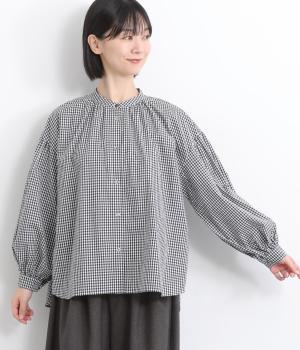ブロードギンガムチェックバンドカラーシャツ(ブラック-F)