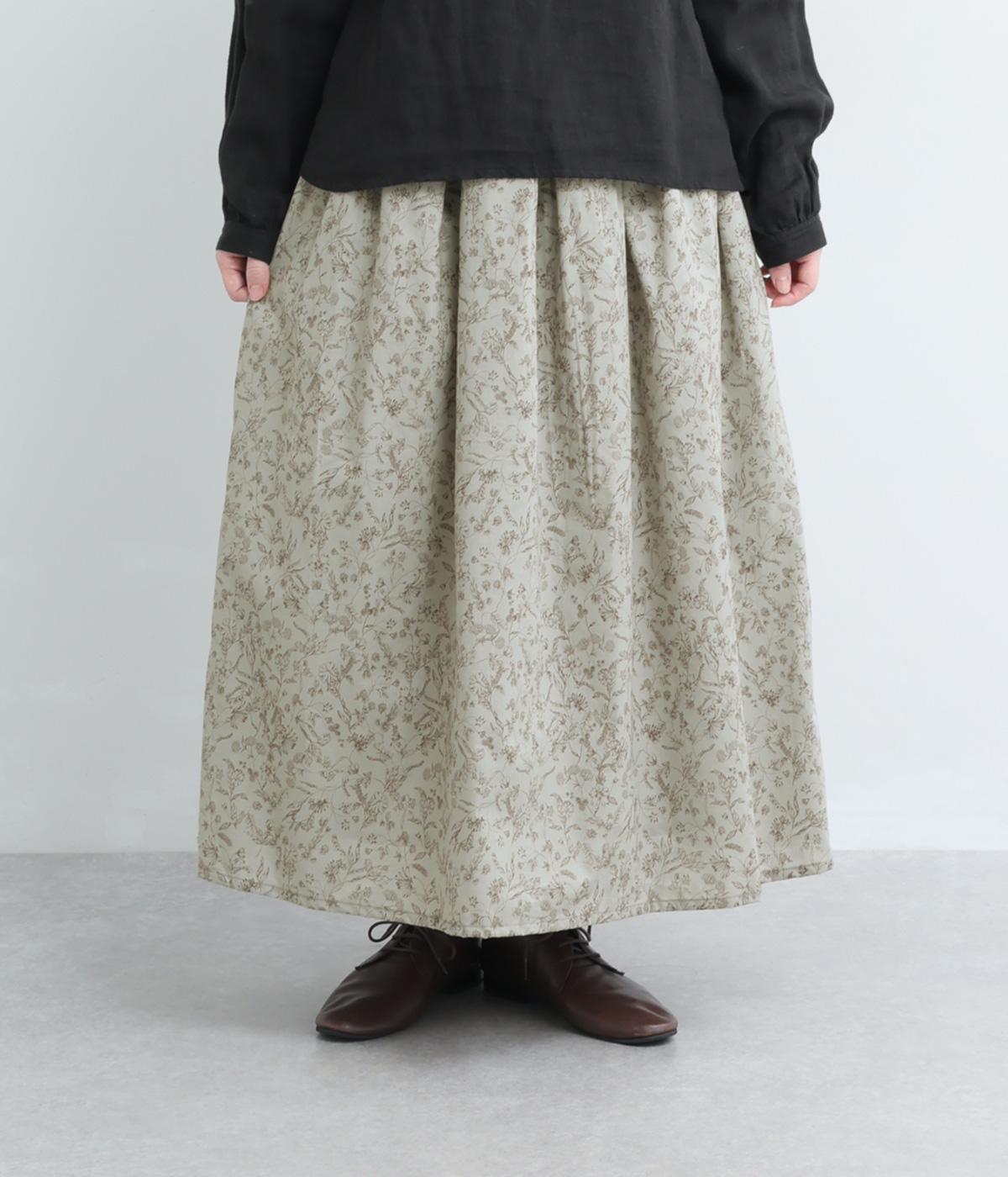 コットンローンプリントフラワーパターンギャザースカート(グレー-F)