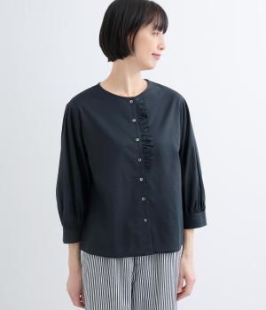 コットンローンワッシャーフリルシャツ(ネイビー-F)
