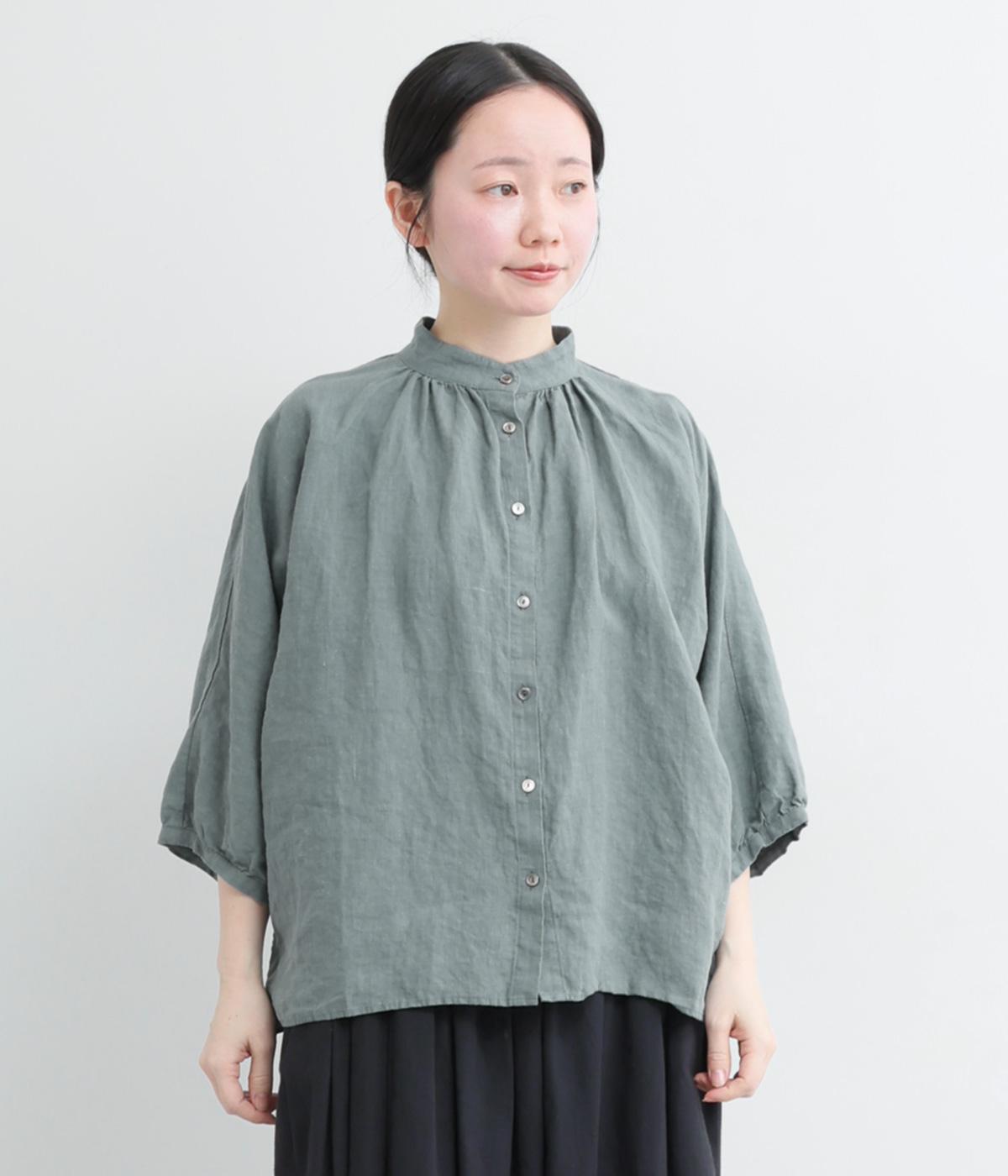 フレンチリネンギャザーシャツ(ターコイズ-F)