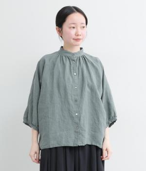 フレンチリネンギャザーシャツ(ターコイズ-F)