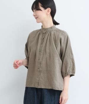 フレンチリネンギャザーシャツ(グレージュ-F)
